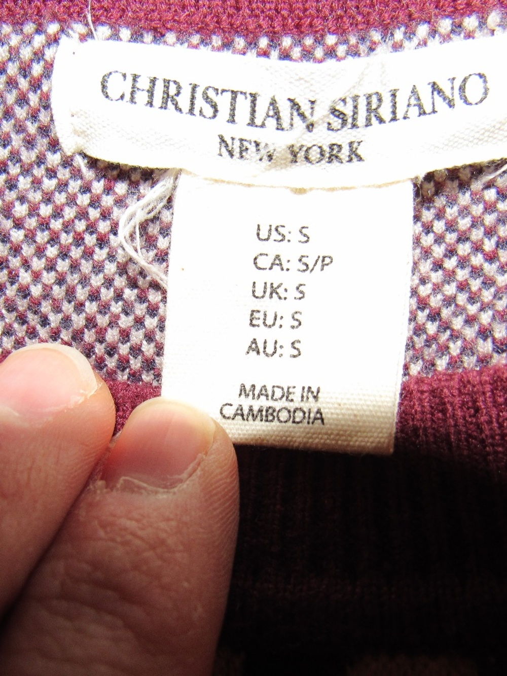 Christian Siriano Short Sleeve Sweater - Burgundy, white, and navy Size Small - Picture 3 of 3